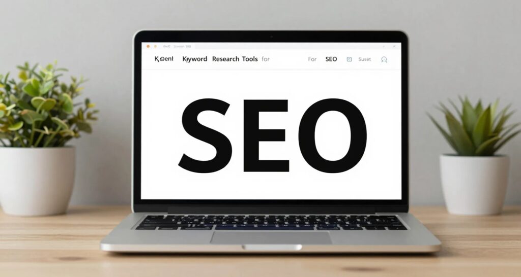 Dashboard showing keyword research tool with search volume and competition data